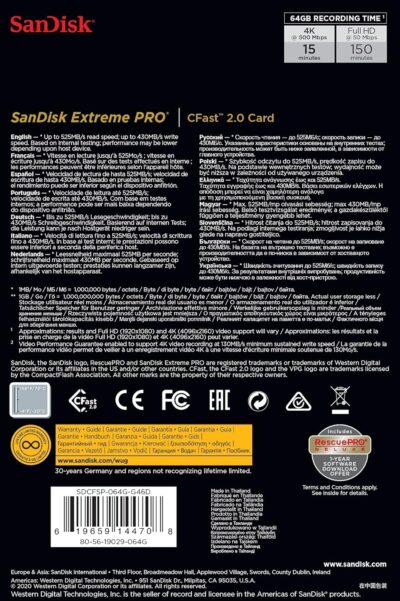 SanDisk 512GB Extreme PRO CFast 2.0 Memory Card - SDCFSP-512G-G46D