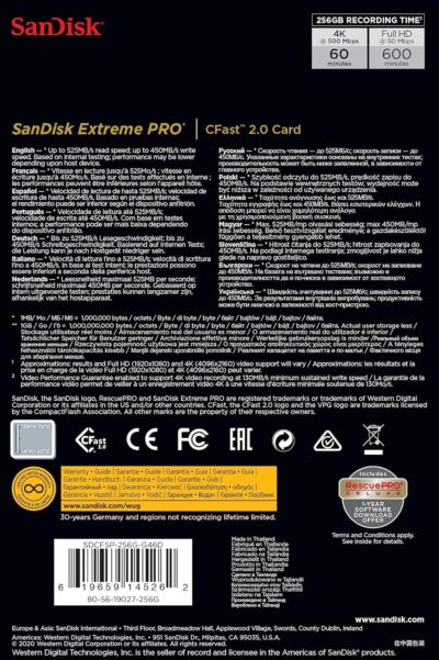 SanDisk 512GB Extreme PRO CFast 2.0 Memory Card - SDCFSP-512G-G46D