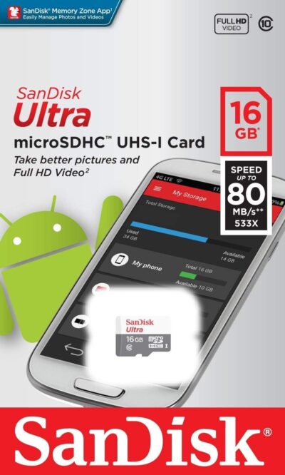 SanDisk Ultra SDSQUNS-016G-GN3MN 16GB (10 Pack) UHS-I Class 10 microSDHC Card Bundle with (1) Everything But Stromboli 3.0 SD/TF Micro Reader