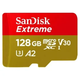 SanDisk 128GB Extreme microSD UHS I Card for 4K Video on Smartphones, Action Cams & Drones 190MB/s Read, 90MB/s Write SDSQXAA 128G GN6MN, Red/Gold