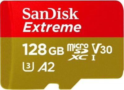 SanDisk 128GB Extreme microSD UHS I Card for 4K Video on Smartphones, Action Cams & Drones 190MB/s Read, 90MB/s Write SDSQXAA 128G GN6MN, Red/Gold