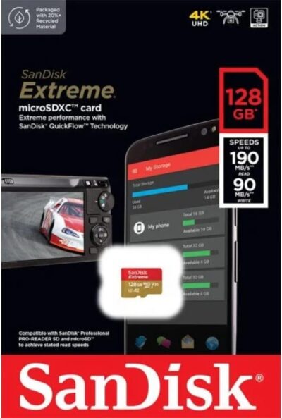 SanDisk 256GB Extreme microSD UHS I Card for 4K Video on Smartphones, Action Cams & Drones 190MB/s Read, 130MB/s Write SDSQXAV 256G GN6MN, Red/Gold