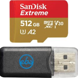 SanDisk Micro Extreme 512GB SDXC UHS-I U3 V30 Memory Card Works with Camera GoPro Action Camera Hero 12 Black (SDSQXAV-512G-GN6MN) Bundle with (1) Everything But Stromboli MicroSD Card Reader