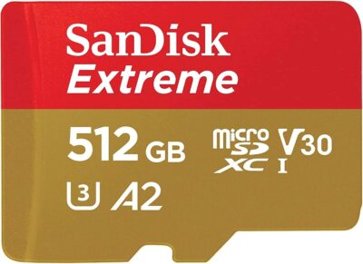 SanDisk Micro Extreme 512GB SDXC UHS-I U3 V30 Memory Card Works with Camera GoPro Action Camera Hero 12 Black (SDSQXAV-512G-GN6MN) Bundle with (1) Everything But Stromboli MicroSD Card Reader