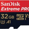 SanDisk Extreme Pro U3 V30 A1 32GB microSDHC Memory Card for DJI Drones works with Avata and Goggles 2 (SDSQXCG-032G-GN6MA) Class 10 Bundle with 1 Everything But Stromboli MicroSDHC & SD Card Reader