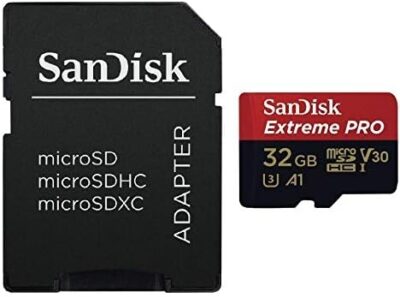 SanDisk Extreme Pro U3 V30 A1 32GB microSDHC Memory Card for DJI Drones works with Avata and Goggles 2 (SDSQXCG-032G-GN6MA) Class 10 Bundle with 1 Everything But Stromboli MicroSDHC & SD Card Reader