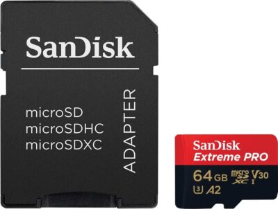 SanDisk 64GB Extreme PRO? microSD? UHS-I Card with Adapter C10, U3, V30, A2, 200MB/s Read 90MB/s Write SDSQXCU-064G-GN6MA