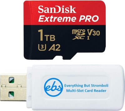 SanDisk Extreme Pro 1TB Micro SD Memory Card Works with Hero 12 Black GoPro Action Camera (SDSQXCD-1T00-GN6MA) Bundle with 1 Everything But Stromboli MicroSDXC & SD Card Reader