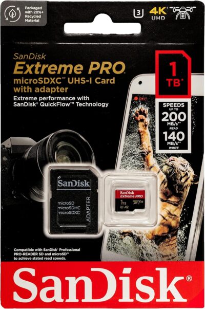 SanDisk Extreme Pro 1TB Micro SD Memory Card Works with Hero 12 Black GoPro Action Camera (SDSQXCD-1T00-GN6MA) Bundle with 1 Everything But Stromboli MicroSDXC & SD Card Reader