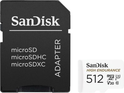 SanDisk 512GB High Endurance Video microSDXC Card with Adapter for Dash Cam and Home Monitoring Systems - C10, U3, V30, 4K UHD, Micro SD Card - SDSQQNR-512G-GN6IA