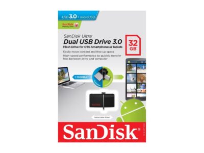 SanDisk 32GB Ultra Dual OTG USB 3.0 Flash Drive, Speed Up to 150MB/s (SDDD2-032G-GAM46)