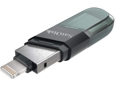 SanDisk SDIX90N-032G-GN6NN MAF 32GB USB 3.1 Lightning iXpand Flash Drive Flip Silver/Blue