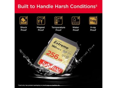 SanDisk 256GB Extreme SDXC UHS-I/U3 Class 10 V30 Memory Card, Speed Up to 180MB/s (SDSDXVV-256G-GNCIN)