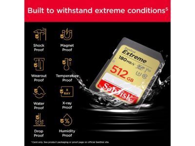 SanDisk Extreme 512GB Secure Digital Extended Capacity (SDXC) Flash Card Model SDSDXVV-512G-GNCIN