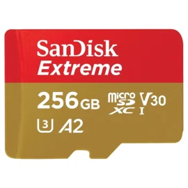 SanDisk 256GB Extreme microSD UHS I Card for 4K Video on Smartphones, Action Cams & Drones 190MB/s Read, 130MB/s Write SDSQXAV 256G GN6MN, Red/Gold