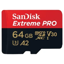 SanDisk 64GB Extreme PRO microSD UHS-I Card with Adapter C10, U3, V30, A2, 200MB/s Read 90MB/s Write SDSQXCU-064G-GN6MA