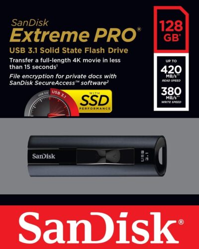 SanDisk 256GB Extreme PRO USB 3.1 Solid State Flash Drive - SDCZ880-256G-G46, Black