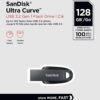 SanDisk Ultra Curve Flash Drive 128GB USB Drive 3.2 Gen 1 USB-A High Speed Thumb Drive for Computers, Laptops, Desktops 100MB/s (SDCZ550-128G-G46) Bundle with (1) Everything But Stromboli Lanyard