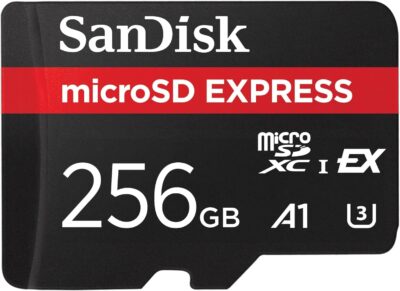 SanDisk Micro SD Express, 256GB micro SD card, Read speeds up to 880 MB/s, Write Speeds up to 480MB/s, Sustained Write 100MB/s, Up to 4.4 times faster read speeds than our fastest microSD Class 10, U3