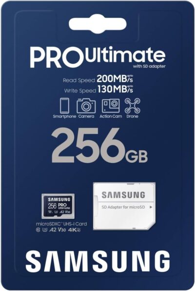 Samsung Pro Ultimate MB-MY256SB/WW MicroSD Card + USB Card Reader for Smartphones, Drone and Action Camera, UHS-I U3, 200MB/s Reading, 130MB/s Write, 256GB