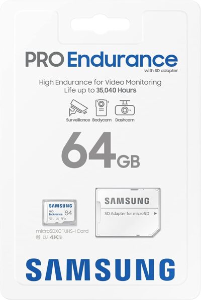 Samsung PRO Endurance 64GB microSDXC UHS-I U1 100MB/s Video Monitoring Memory Card with Adapter (MB-MJ64KA/APC)