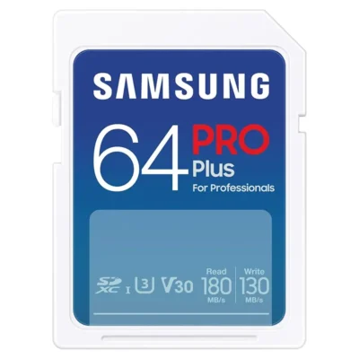 Samsung PRO Plus 64GB SD Memory Card (MB-SD64S/EU) UHS-I U3 Full HD & 4K UHD 180MB/s Read 130MB/s Writing for SLR Cameras and System Cameras (2023)