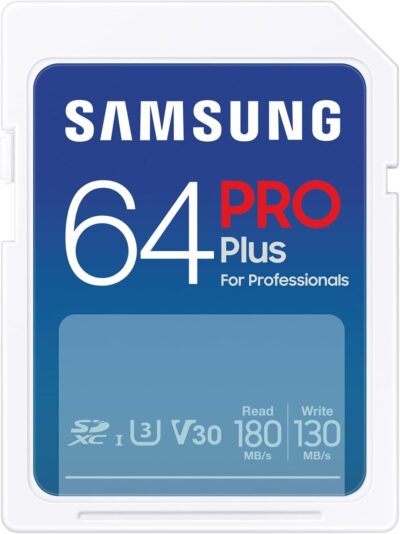 Samsung PRO Plus 64GB SD Memory Card (MB-SD64S/EU) UHS-I U3 Full HD & 4K UHD 180MB/s Read 130MB/s Writing for SLR Cameras and System Cameras (2023)