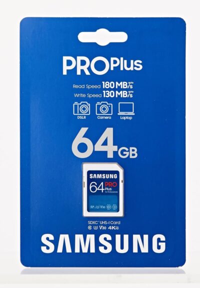 Samsung PRO Plus 64GB SD Memory Card (MB-SD64S/EU) UHS-I U3 Full HD & 4K UHD 180MB/s Read 130MB/s Writing for SLR Cameras and System Cameras (2023)