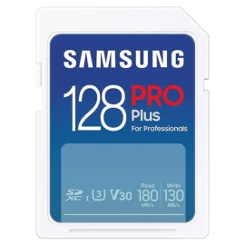 Samsung PRO Plus SD Card, 128GB, UHS-I U3, Full HD & 4K UHD, 180MB/s Read, 130MB/s Write, Memory Card for SLR Cameras and System Cameras, MB-SD128S/EU