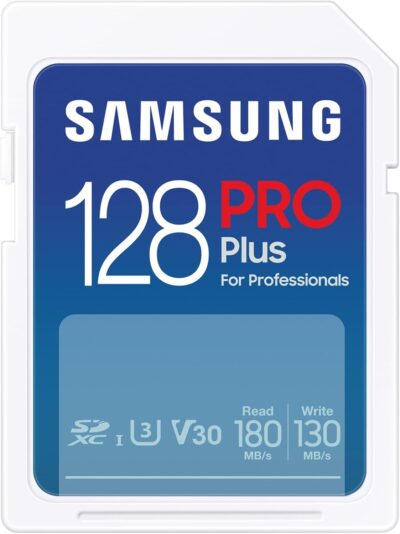 Samsung PRO Plus SD Card, 128GB, UHS-I U3, Full HD & 4K UHD, 180MB/s Read, 130MB/s Write, Memory Card for SLR Cameras and System Cameras, MB-SD128S/EU