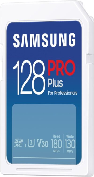 Samsung PRO Plus SD Card, 128GB, UHS-I U3, Full HD & 4K UHD, 180MB/s Read, 130MB/s Write, Memory Card for SLR Cameras and System Cameras, MB-SD128S/APC