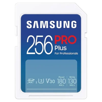 Samsung PRO Plus SD Card, 256GB, UHS-I U3, Full HD & 4K UHD, 180MB/s Read, 130MB/s Write, Memory Card for SLR Cameras and System Cameras, MB-SD256S/EU