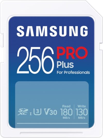 Samsung PRO Plus SD Card, 256GB, UHS-I U3, Full HD & 4K UHD, 180MB/s Read, 130MB/s Write, Memory Card for SLR Cameras and System Cameras, MB-SD256S/EU