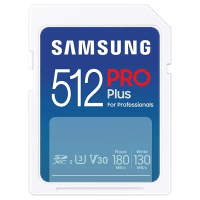 Samsung PRO Plus SD Card, 512GB, UHS-I U3, Full HD & 4K UHD, 180MB/s Read, 130MB/s Write, Memory Card for SLR Cameras and System Cameras, MB-SD512S/EU