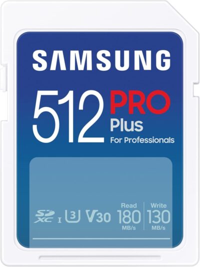 Samsung PRO Plus SD Card, 512GB, UHS-I U3, Full HD & 4K UHD, 180MB/s Read, 130MB/s Write, Memory Card for SLR Cameras and System Cameras, MB-SD512S/EU