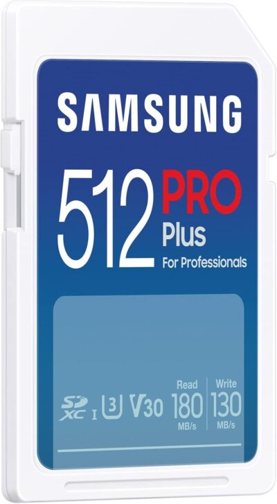 Samsung PRO Plus SD Card, 512GB, UHS-I U3, Full HD & 4K UHD, 180MB/s Read, 130MB/s Write, Memory Card for SLR Cameras and System Cameras, MB-SD512S/APC