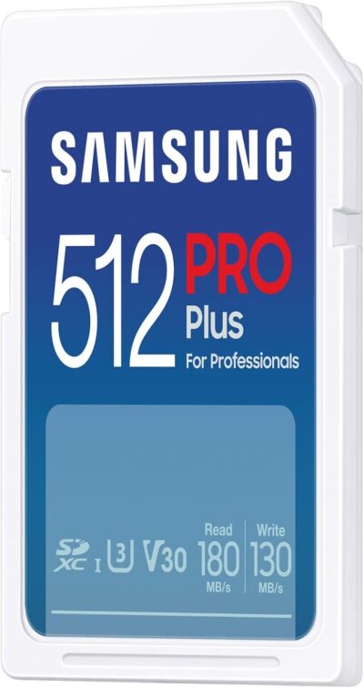 Samsung PRO Plus SD Card, 512GB, UHS-I U3, Full HD & 4K UHD, 180MB/s Read, 130MB/s Write, Memory Card for SLR Cameras and System Cameras, MB-SD512S/APC