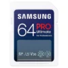 Samsung PRO Ultimate SD card, 64 GB, UHS-I U3, Full HD & 4K UHD, 200 MB/s read, 130 MB/s write, Memory card for smartphone, Drone or action cam, Includes USB card reader, MB-SY64SB/WW