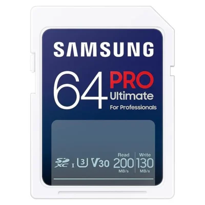 Samsung PRO Ultimate SD card, 64 GB, UHS-I U3, Full HD & 4K UHD, 200 MB/s read, 130 MB/s write, Memory card for smartphone, Drone or action cam, Includes USB card reader, MB-SY64SB/WW