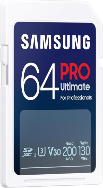 Samsung PRO Ultimate SD card, 64 GB, UHS-I U3, Full HD & 4K UHD, 200 MB/s read, 130 MB/s write, Memory card for smartphone, Drone or action cam, Includes USB card reader, MB-SY64SB/WW