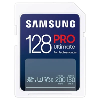 Samsung PRO Ultimate SD card, 128 GB, UHS-I U3, Full HD & 4K UHD, 200 MB/s read, 130 MB/s write, Memory card for smartphone, Drone or action cam, Includes USB card reader, MB-SY128SB/WW