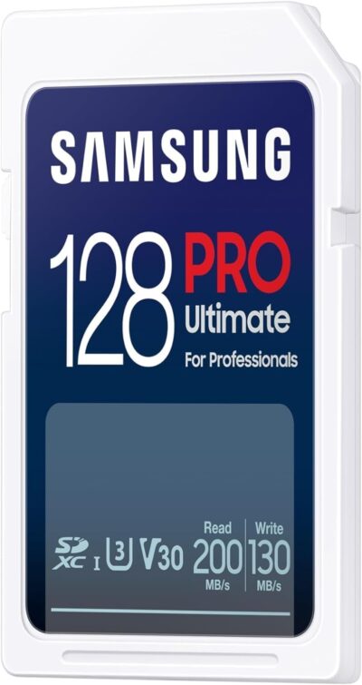 Samsung PRO Ultimate SD card, 128 GB, UHS-I U3, Full HD & 4K UHD, 200 MB/s read, 130 MB/s write, Memory card for smartphone, Drone or action cam, Includes USB card reader, MB-SY128SB/WW