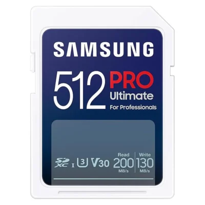 Samsung PRO Ultimate SD card, 512 GB, UHS-I U3, Full HD & 4K UHD, 200 MB/s read, 130 MB/s write, Memory card for smartphone, Drone or action cam, Includes USB card reader, MB-SY512SB/WW