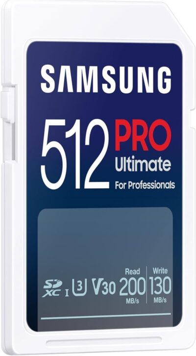 Samsung PRO Ultimate SD card, 512 GB, UHS-I U3, Full HD & 4K UHD, 200 MB/s read, 130 MB/s write, Memory card for smartphone, Drone or action cam, Includes USB card reader, MB-SY512SB/WW