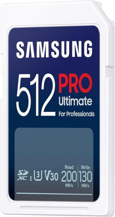 Samsung PRO Ultimate SD card, 512 GB, UHS-I U3, Full HD & 4K UHD, 200 MB/s read, 130 MB/s write, Memory card for smartphone, Drone or action cam, Includes USB card reader, MB-SY512SB/WW