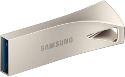 Samsung BAR Plus USB Flash Drive Type-A, 128 GB, 400 MB/s Read, 60 MB/s Write, Durable USB 3.1 Memory Stick with Key Ring, Champagne Silver, MUF-128BE3/APC