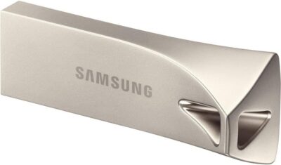 Samsung BAR Plus USB Flash Drive Type-A, 128 GB, 400 MB/s Read, 60 MB/s Write, Durable USB 3.1 Memory Stick with Key Ring, Champagne Silver, MUF-128BE3/APC