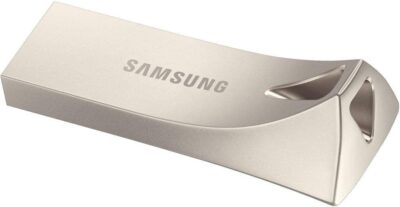 Samsung BAR Plus USB Flash Drive Type-A, 128 GB, 400 MB/s Read, 60 MB/s Write, Durable USB 3.1 Memory Stick with Key Ring, Champagne Silver, MUF-128BE3/APC