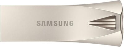 Samsung BAR Plus USB Flash Drive Type-A, 512 GB, 400 MB/s Read, 110 MB/s Write, Durable USB 3.2 Memory Stick with Key Ring, Champagne Silver, MUF-512BE3/APC