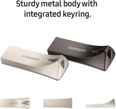 Samsung BAR Plus USB Flash Drive Type-A 64GB 200MB/s Read 30MB/s Write Durable USB 3.1 Memory Stick with Key Ring Titanium Grey MUF-64BE4/APC